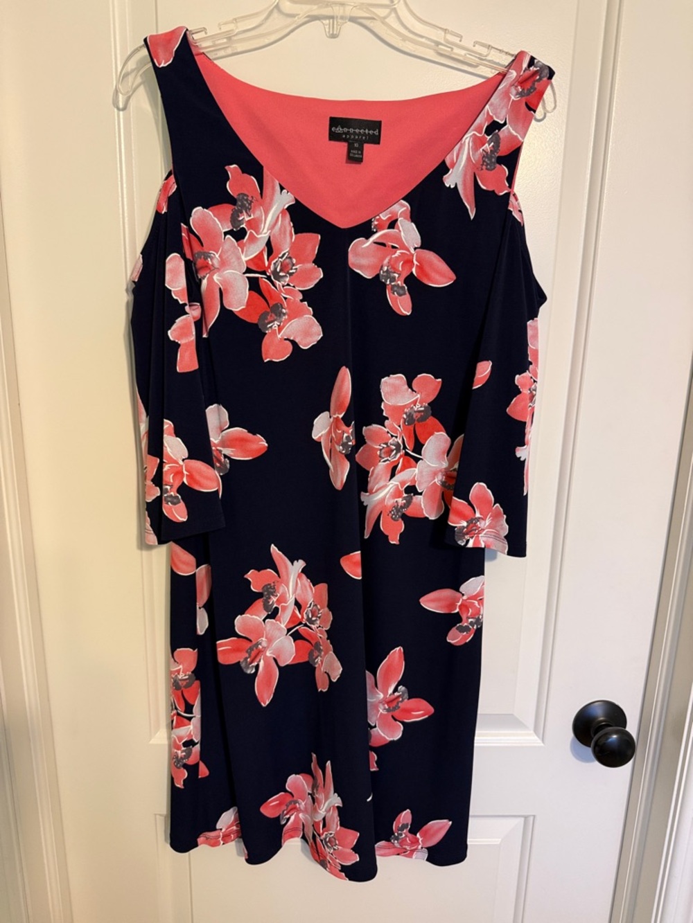 Navy Dress with Coral Floral Print